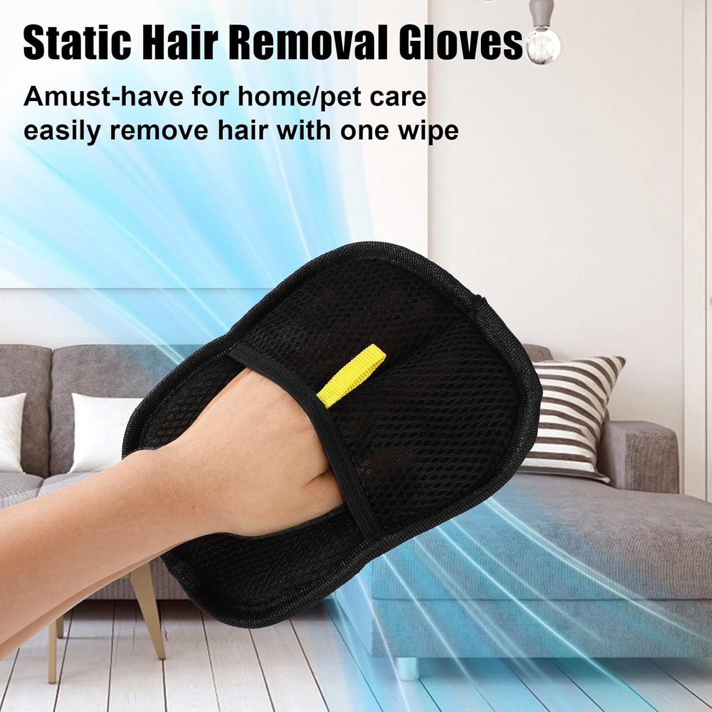 2pcs Pet Hair Removal Gloves, 2 Style Reusable Pet Hair Static Remover Mitt Glove for Cat Dog Sofa Furniture Carpet Curtain Bed Sheet Clothes Car Seat Cleaning Tool (Regular & Five Finger Style)