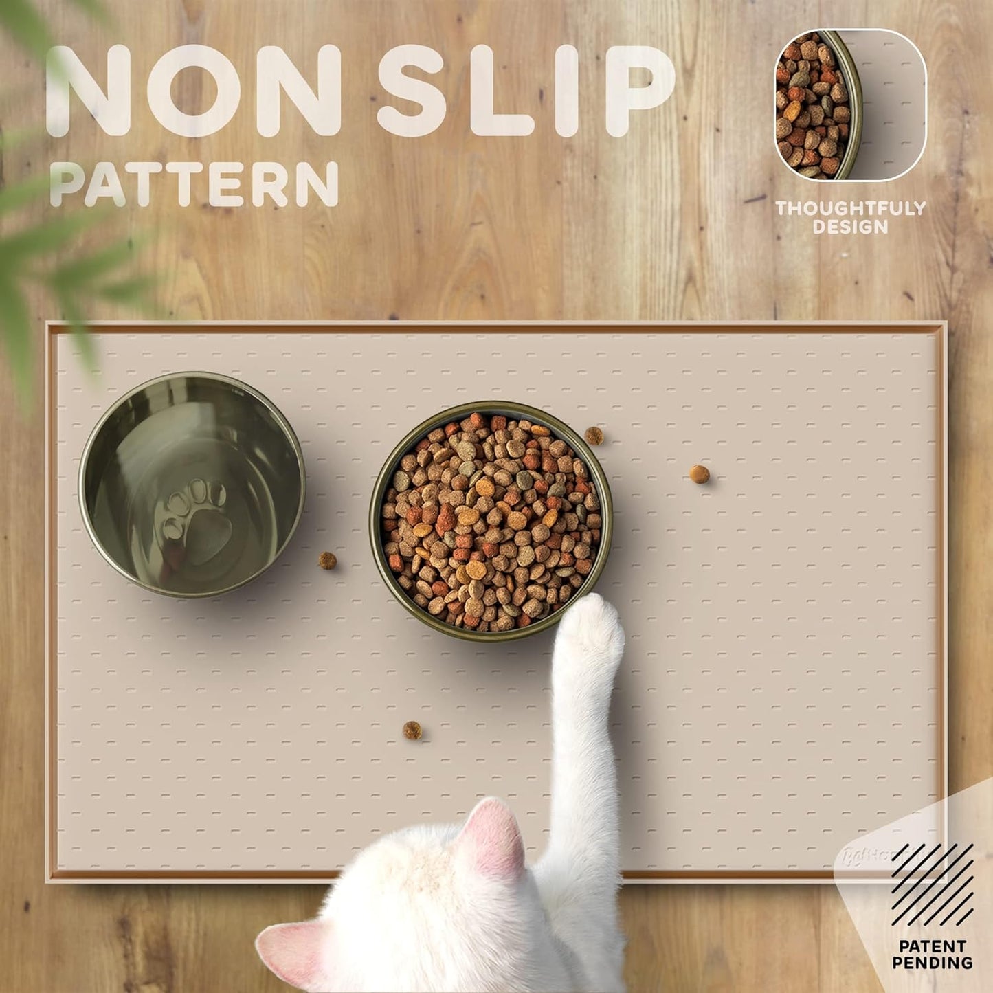 Dog Food Mat - 24x15 Raised Edges Dogs Mat for Food and Water Prevent Spill, Waterproof Cat Food Mats Protect Floors, Easy Clean Dog Bowl Mats for Food and Water, Silicone Pet Feeding Placemats Beige