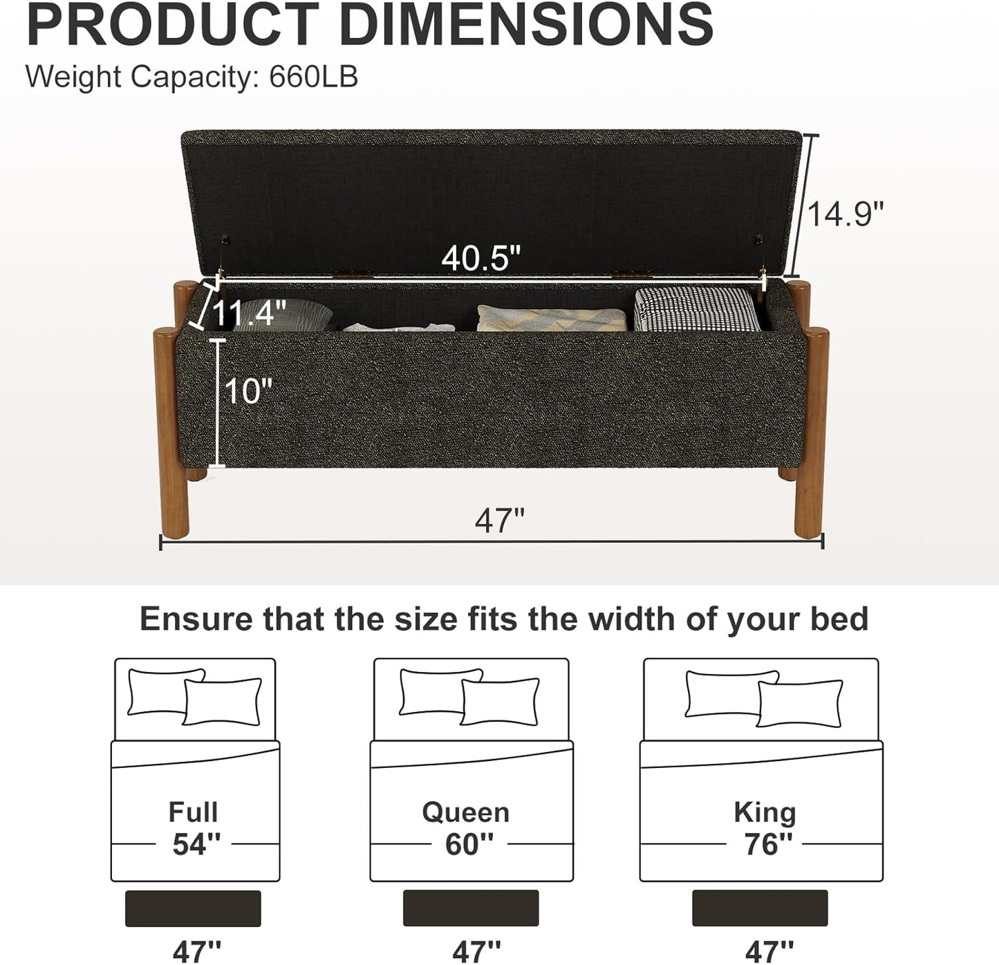 Storage Ottoman Bench, End of Bed Bench for Bedroom, 47" Boucle Upholstered Entryway Shoe Seat Benchs, Holds up to 660 lb Storage Ottoman, Padded Blanket Chest Stool Foot Rest for Living Room Grey