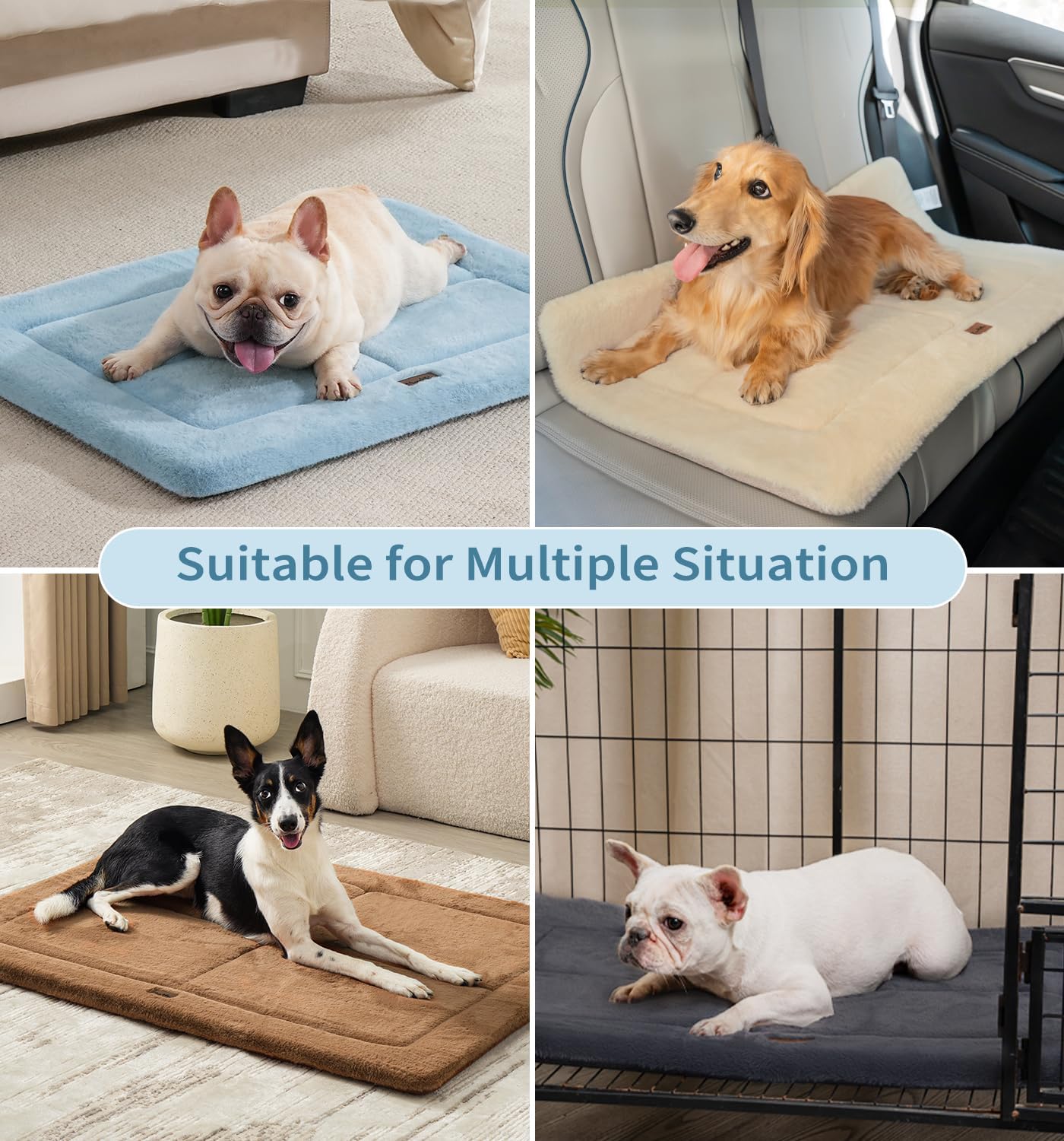 Made4Pets Dog Crate Pad Bed for Medium Large Dogs, Washable & Reversible, Anti-Slip Kennel Mat for Cozy Sleeping, Soft Fluffy Dog Bed for Indoor & Outdoor Use, 35"x23", Blue