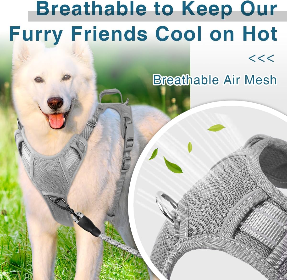 BARKBAY Dog Harness No Pull with ID Tag Pocket - Heavy Duty, Reflective, Easy Control for Large Dogs(Grey,XL)