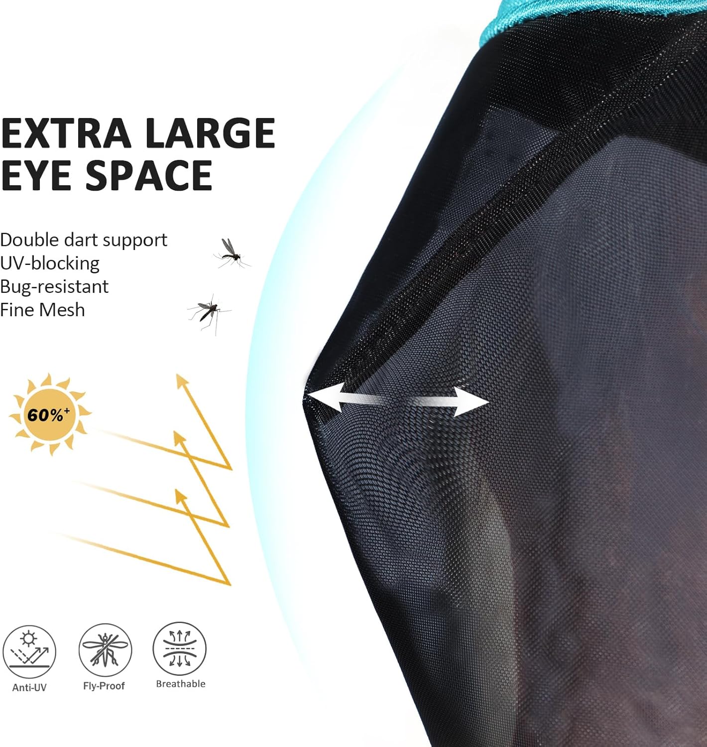Harrison Howard Pro Luminous Horse Half Face Fly Mask Large Eye Space with Ears UV Protection for Horse Teal L