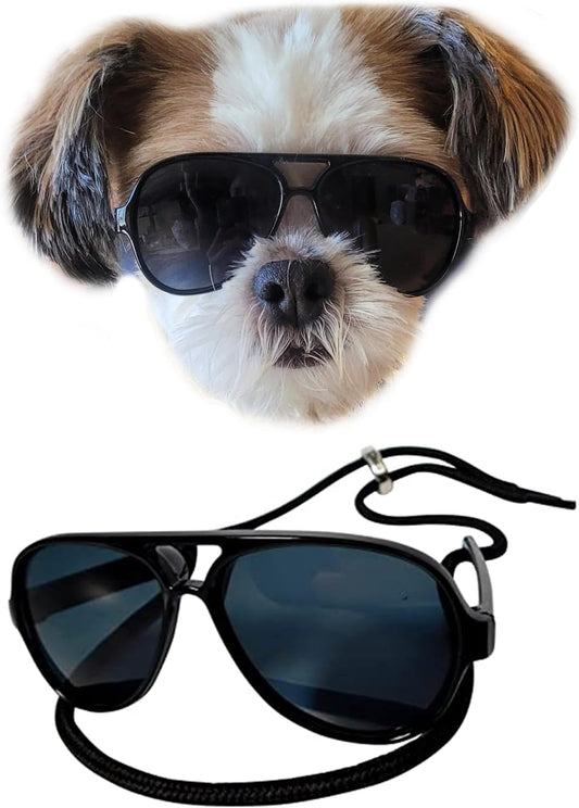 G029 Small Dog Breed up to 15lbs Cat Pet Aviator Sunglasses Glasses (Black)