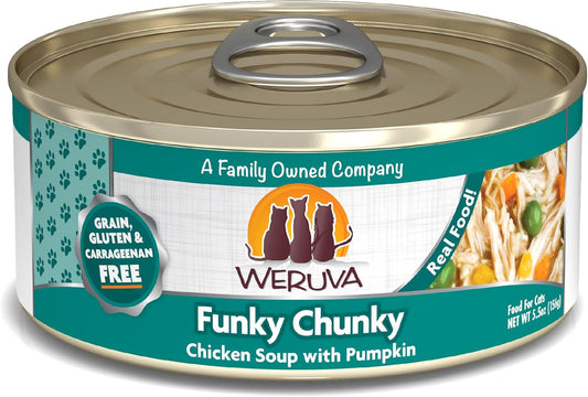 Weruva Classic Cat Food, Funky Chunky Chicken Soup with Pumpkin in Chicken Soup, 5.5oz Can (Pack of 24)