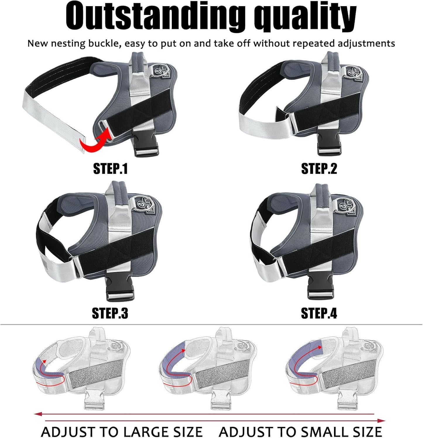 Bolux Dog Harness, No-Pull Reflective Dog Vest, Breathable Adjustable Pet Harness with Handle for Outdoor Walking - No More Pulling, Tugging or Choking