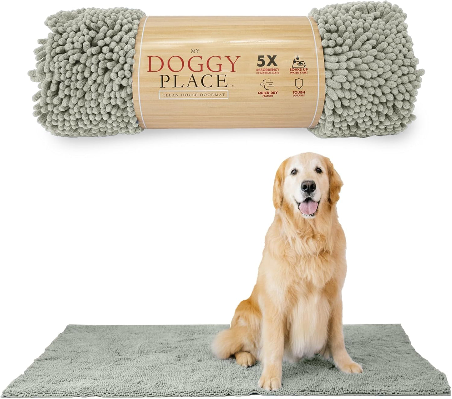 My Doggy Place Microfiber Dog Mat for Muddy Paws, 60" x 36" Light Gray - Non-Slip, Absorbent and Quick-Drying Dog Paw Cleaning Mat, Washer and Dryer Safe - X-Large/Runner