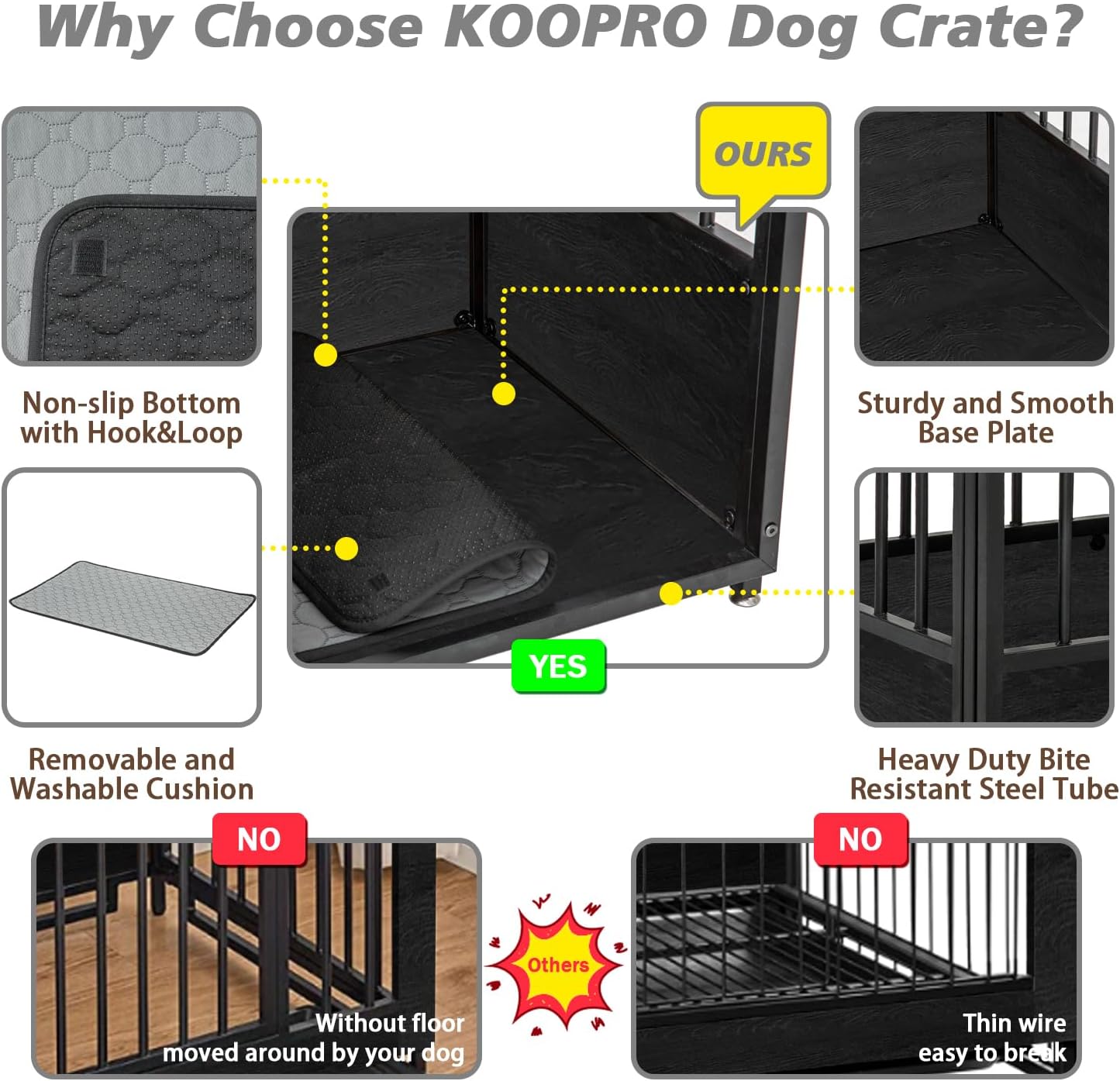KOOPRO 40 Inch Dog Crate Furniture with Cushion for Small Medium Dogs, Wooden Heavy Duty Dog Kennel with Double Doors, Decorative Pet House Dog Cage Side End Table Indoor, Sliding Door Chew-Resistant
