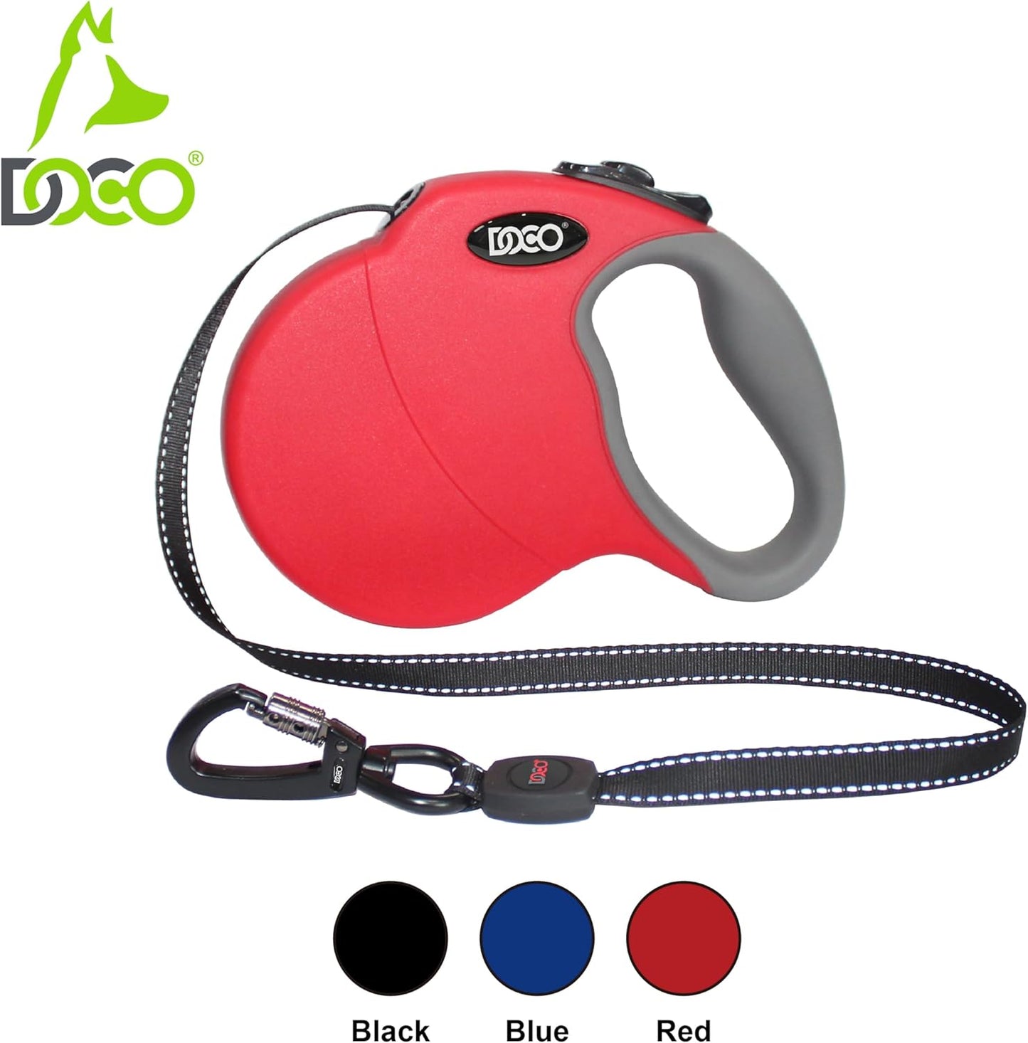 DOCO Retractable Dog Leash for Large Dogs (Length - 16’, Weight - Upto 110lb) Reflective Tape Lead with Stop and Lock Control, Tangle Free 360° Swivel Snap & Anti-Slip Grip (Blue, Large)