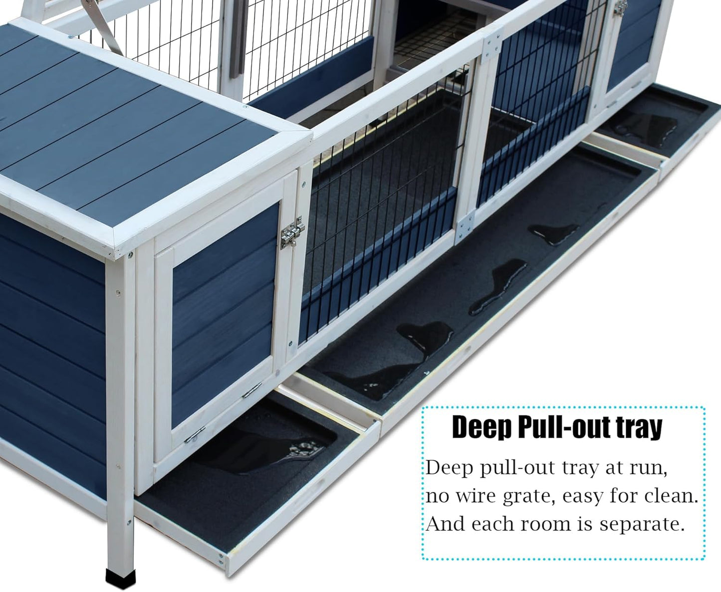 Rabbit Hutch Indoor Leakproof Bunny Cage Fir WoodenOutdoor Bunny House with Wire Floor Leakproof Plastic Tray (Blue)