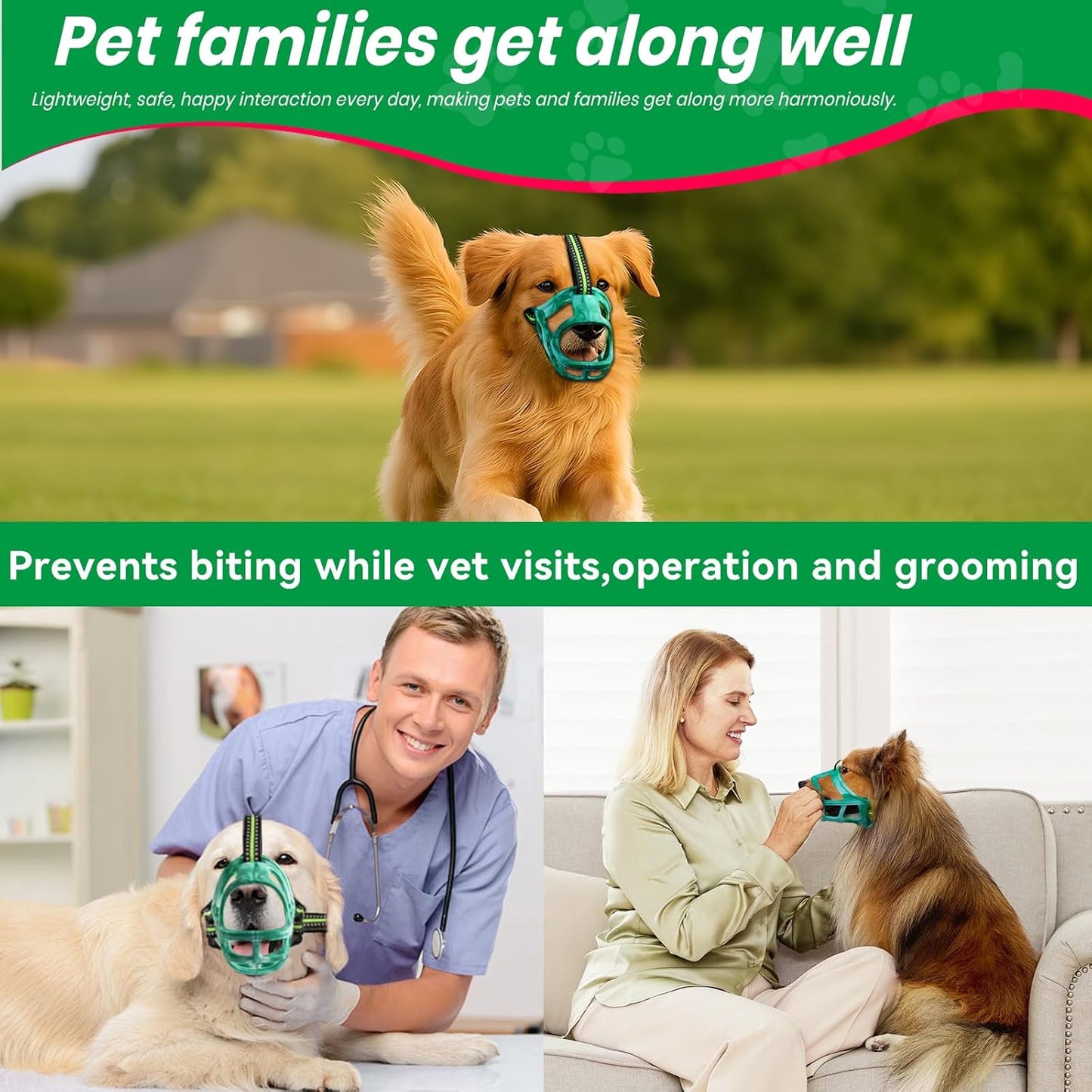 Dog Muzzle, Basket Muzzle for Small Medium Large Dogs, Anti-Biting and Chewing, Lightweight & Sturdy Cage Design, Allows Panting & Drinking, Ideal for Grooming & Training(Green Size S)