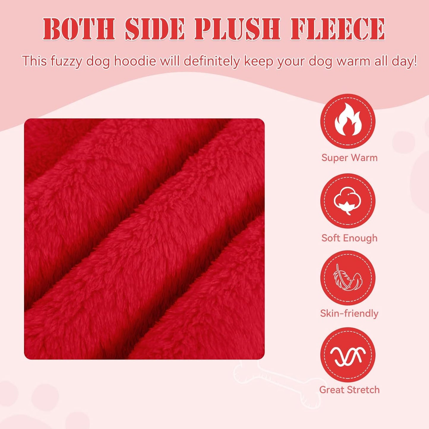 Fuzzy Dog Sweaters for Medium Dogs Dog Hoodie Sweater Clothes Warm Soft Cozy Pet Coats Hooded Sweatshirt Medium Pet Hoodie(Red-M)