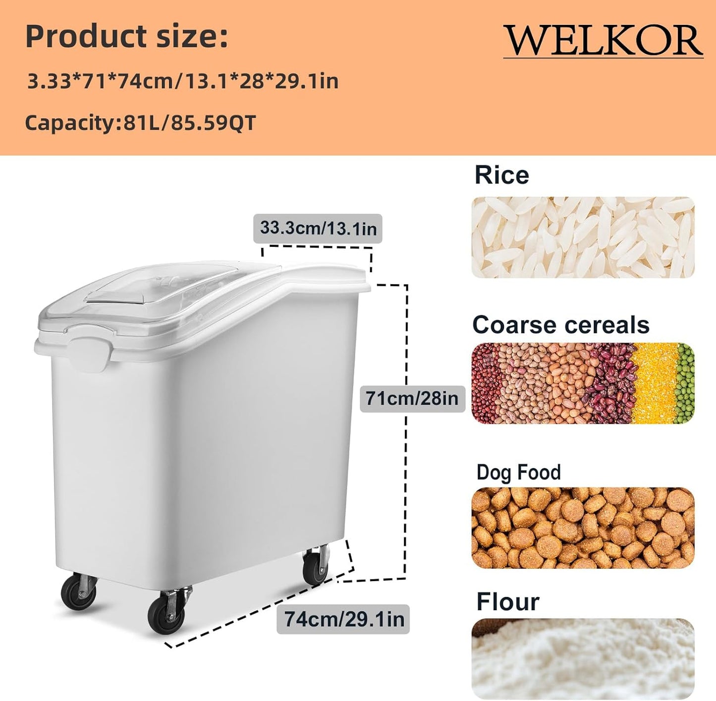 Ingredient Storage Bin,21 Gallon Dispenser Bin with Scoop for Dry Food, Sugar, Baking Supplies,Kitchen Rice Cereal Flour Bin,BPA Free,Pet Food Storage Container,Dog Cat Birds Food (21 Gallon)