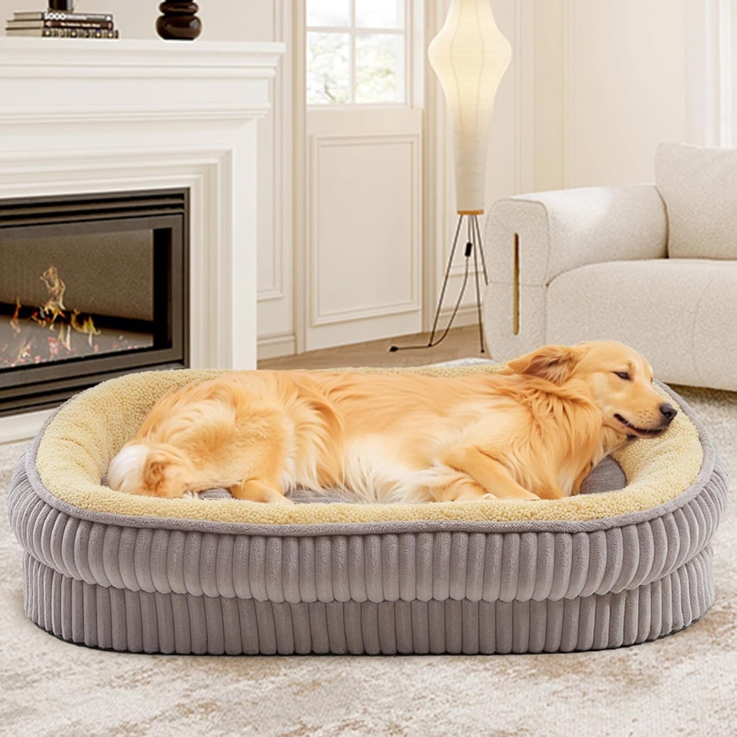 Orthopedic Dog Bed for Large Dogs Breeds, High Density Egg Crate Foam Dog Sofa Beds,Oval Kennel Bed, Pet Couch Bed with Four Sided Bolster, Removable Washable Cover& Non-Slip Bottom