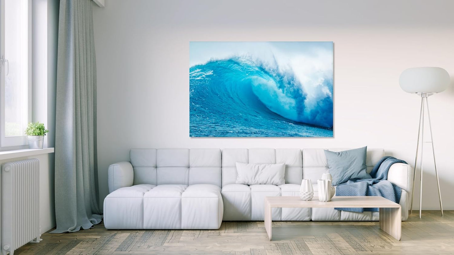 Nature Wall Art Prints - Ocean Forest Mountain Lake Canvas Landscapes - Small to Extra Large Living Room Bedroom Kitchen Bathroom Décor (Blue Ocean Wave, 35L" x 53W")