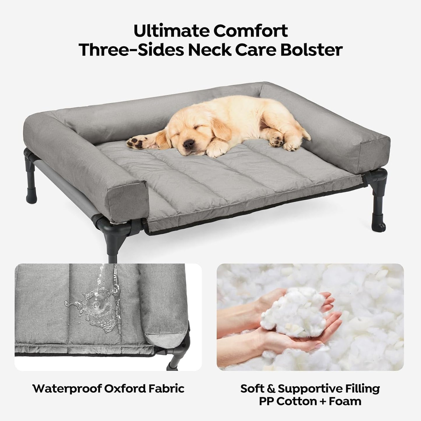 Veehoo Cooling Elevated Dog Bed Add Removable Waterproof Bolster Cushion Mat, Raised Pet Cot with Breathable Teslin Mesh, No-Slip Feet, Dog Couch Bed for Indoor Outdoor, 32x25inches, Grey, CWC2331B