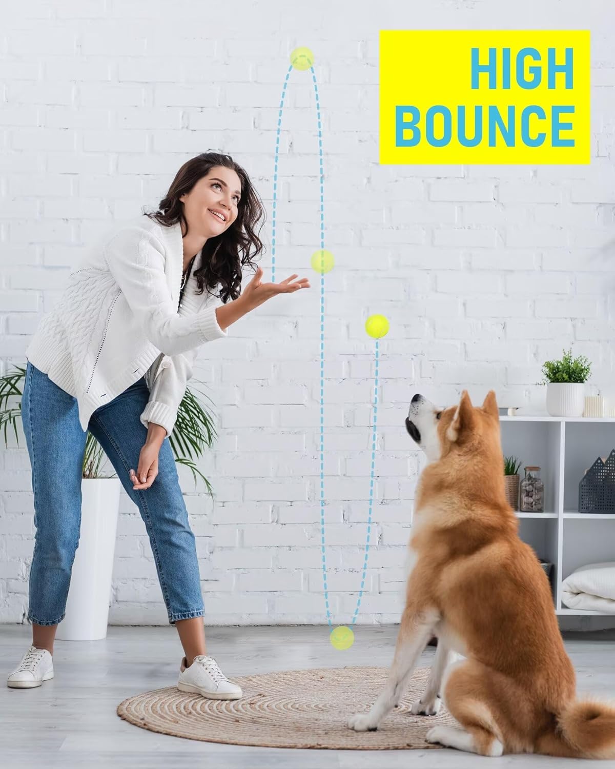 Prime Pets Tennis Balls for Dogs, 2.5 Inch Thick Bouncy Dog Ball, Interactive Dog Toys for Indoor Outdoor, Fetch Balls for Medium, Large Dogs