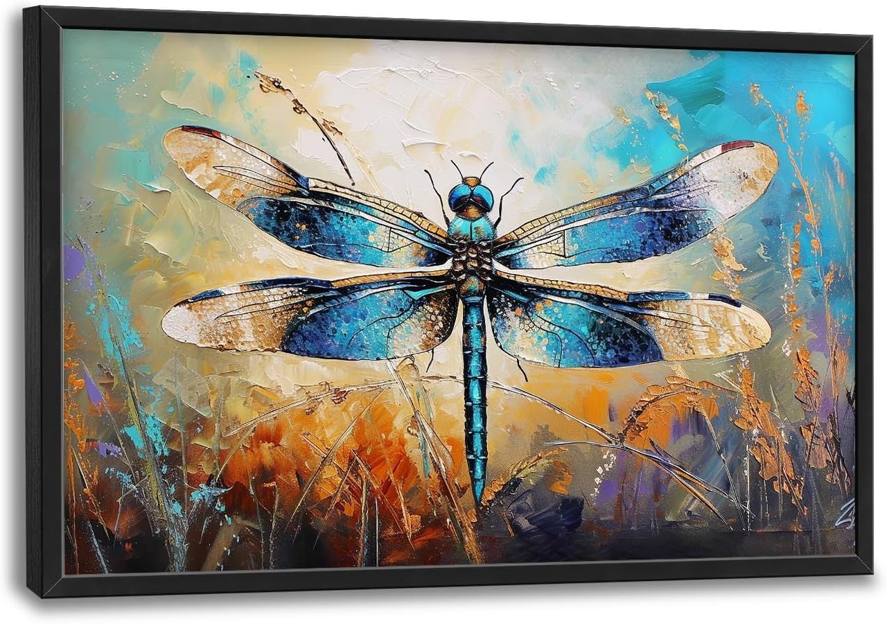 Quorin Dragonfly Large Wall Art Abstract Dragonfly Pictures Wall Decor Colorful Canvas Print Painting Artwork for Bathroom Living Room Bedroom 36L x 24W