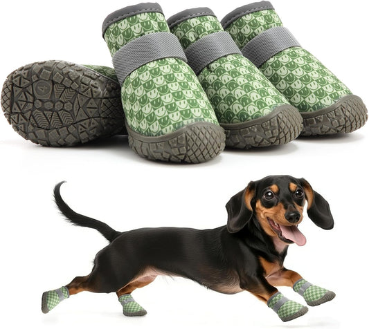 Small Dog Shoes, Breathable Puppy Boots & Paw Protectors for Winter Snow, Summer Hot Pavement, Dog Booties with Anti-Slip Rubber Soles for Hardwood Floors Green Size 4
