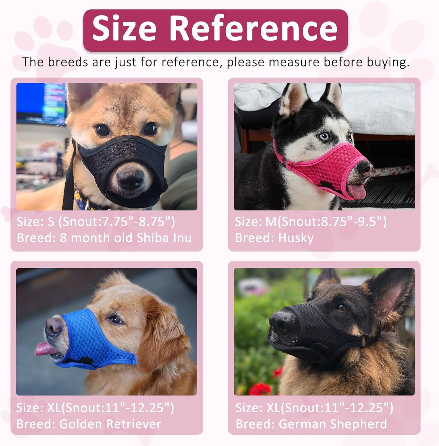 LUCKYPAW Dog Muzzle, Soft Muzzles for Large Medium Small Dogs to Prevent Biting Chewing with Ring and Adjustable Strap for Vet Visit Training (Hot Pink, M)