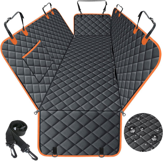 Dog Car Seat Cover, Durable Waterproof Scratch Proof Nonslip Dog Hammock, Back Seat Covers with Pocket for Cars SUVs and Trucks - S, Black/Orange