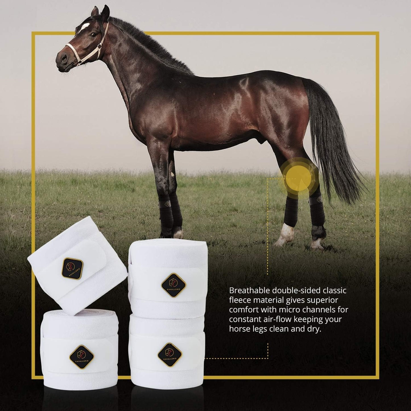 Kavallerie Classic Bandage for Horses, Distributes Pressure Evenly Therapeutic Breathable Fleece Material, Stretchy, Provides, Leg Protection and Support - White - (4 Units per Pack)