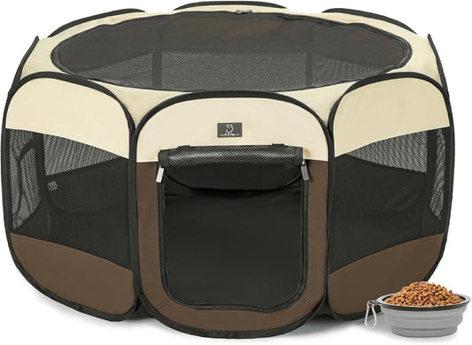 A4Pet Puppy Playpen, 39.5” Pet Playpen with Bowl, Suitable for Puppies, Kittens, and Small Animals, Removable Zipper & Mesh Panel(16”W × 10”H)