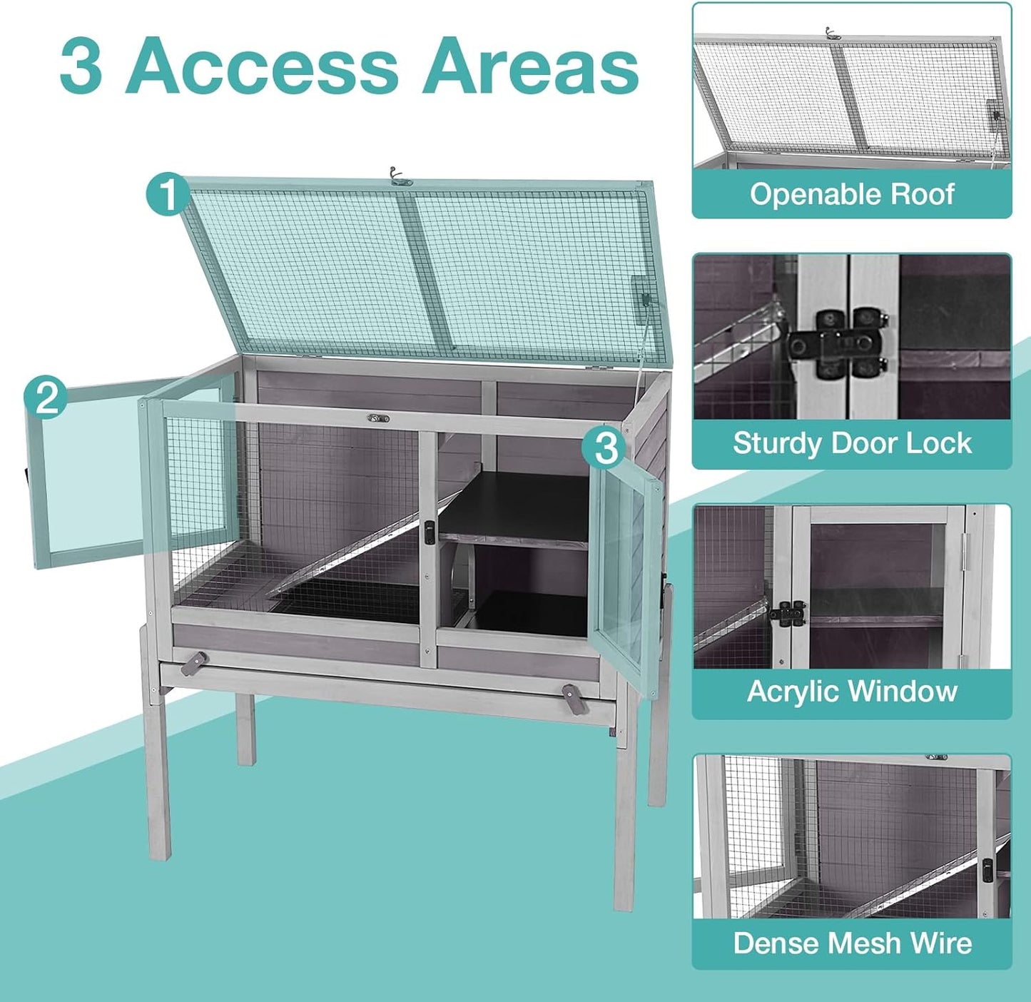 Guinea Pig Cage with Wooden Stand,Indoor Rabbit Hutch with 2 Stories,Hamster Cage with Anti Chew Ramp,Hideout, Platform, Pull Out Tray (Grey)