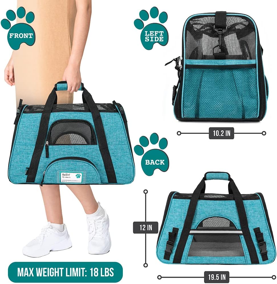 PetAmi Airline Approved Pet Carrier for Cat, Soft Sided Dog Carrier for Small Dog, Cat Travel Supplies Accessories Indoor Cat, Ventilated Pet Carrying Bag Medium Large Kitten Puppy, Large Heather Blue