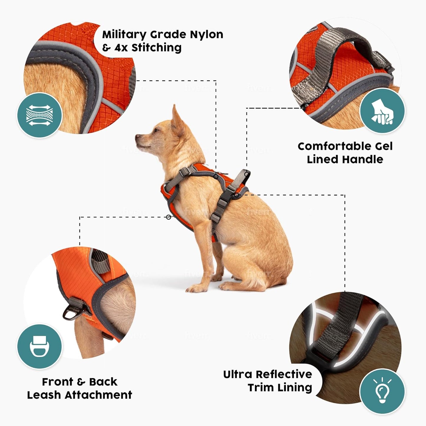 Embark Adventure Dog Harness, Reflective Trim XL Dog Harness for Extra Large Dogs No Pull - Military Grade Nylon, 2 Leash Clips & Gel Lined Handle.