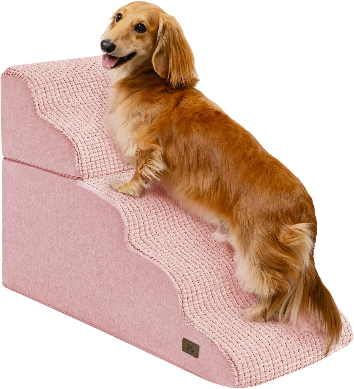 Dog Step for Bed, Dog Stair 5-Step 35D Pet Stair 22.8" H for High Bed or Sofa Non-Slip Balanced Pet Step Indoor, Pink