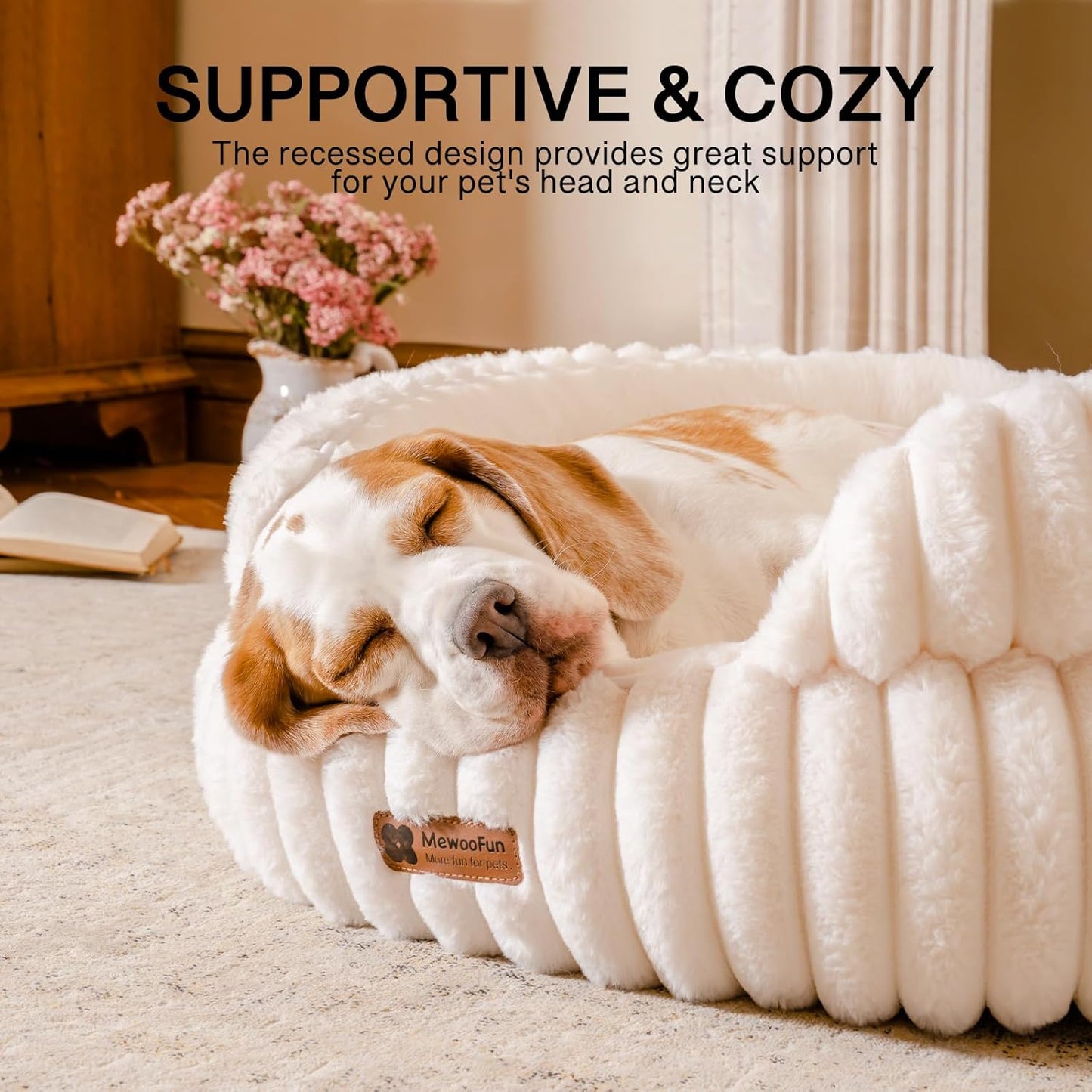 MEWOOFUN Dog Bed for Medium Dogs, Washable Large Cat Beds for Indoor Cats, Donut Pet Bed for Dogs and Cats with Anti-Slip Bottom (Beige, 27"x27"x10")