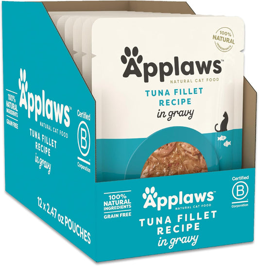 Applaws Natural Wet Cat Food in Gravy, Limited Ingredient Wet Cat Food Pouches, No Additives, Made with Natural Ingredients, Tuna Fillet in Gravy (12 x 2.47oz Pouches)