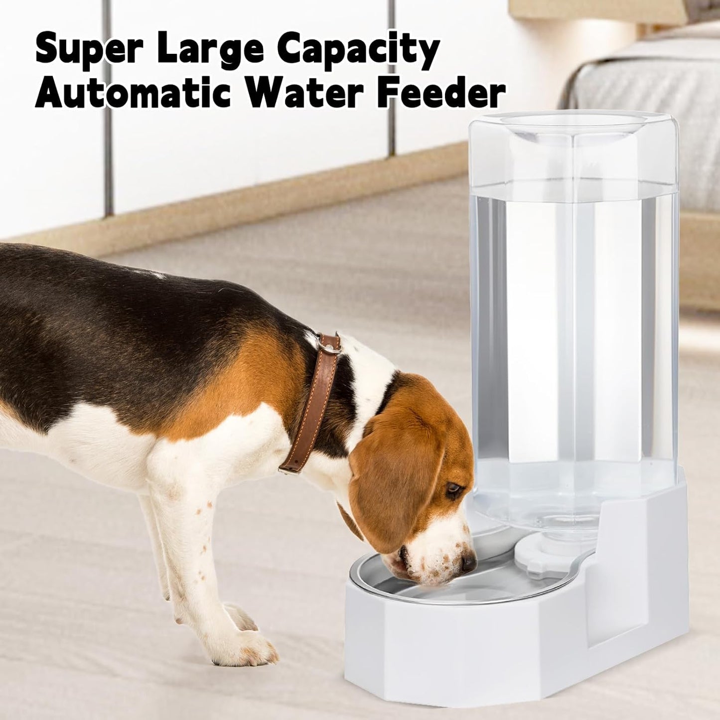 Sfozstra Large Dog Water Dispenser: 9L Automatic White Water Feeder with Stainless Steel Bowl - with Filter - Gravity Design for Multiple Pets Indoor/Outdoor