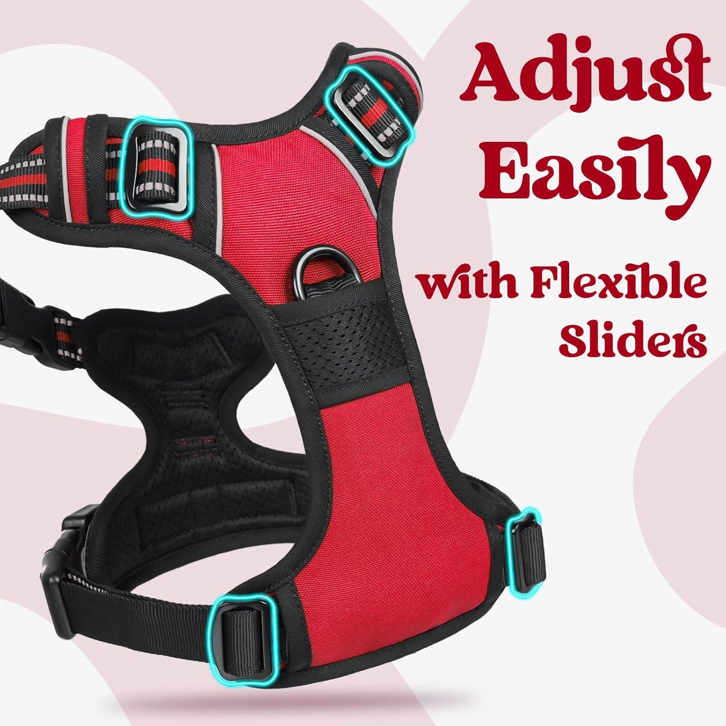 rabbitgoo Dog Harness for Large, No Pull Pet Harness with 3 Buckles, Adjustable Soft Padded Vest with Control Handle, Walking Reflective Pet Vest for Large Dogs, Red, L