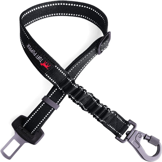 Tuff Pupper Dog Seat Belt | Adjustable Length Dog Seatbelt Restraint | Tangle-Free Locking Carabiner | Shock-Absorbing Bungee | Reflective Stitching for Visibility | Universal Fit for Cars & Trucks