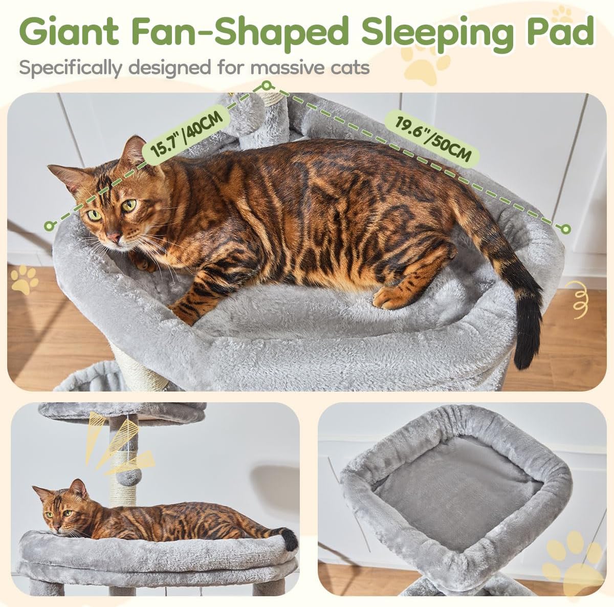 Taoqimiao 72 Inches Cat Tree for Large Cats, Multi-Level Tall Cat Tower, Widened Cat Condo with Large Scratch Board, 5 Scratching Posts, Metal Hammcock, Cozy Basket, Light Gray, MS045W