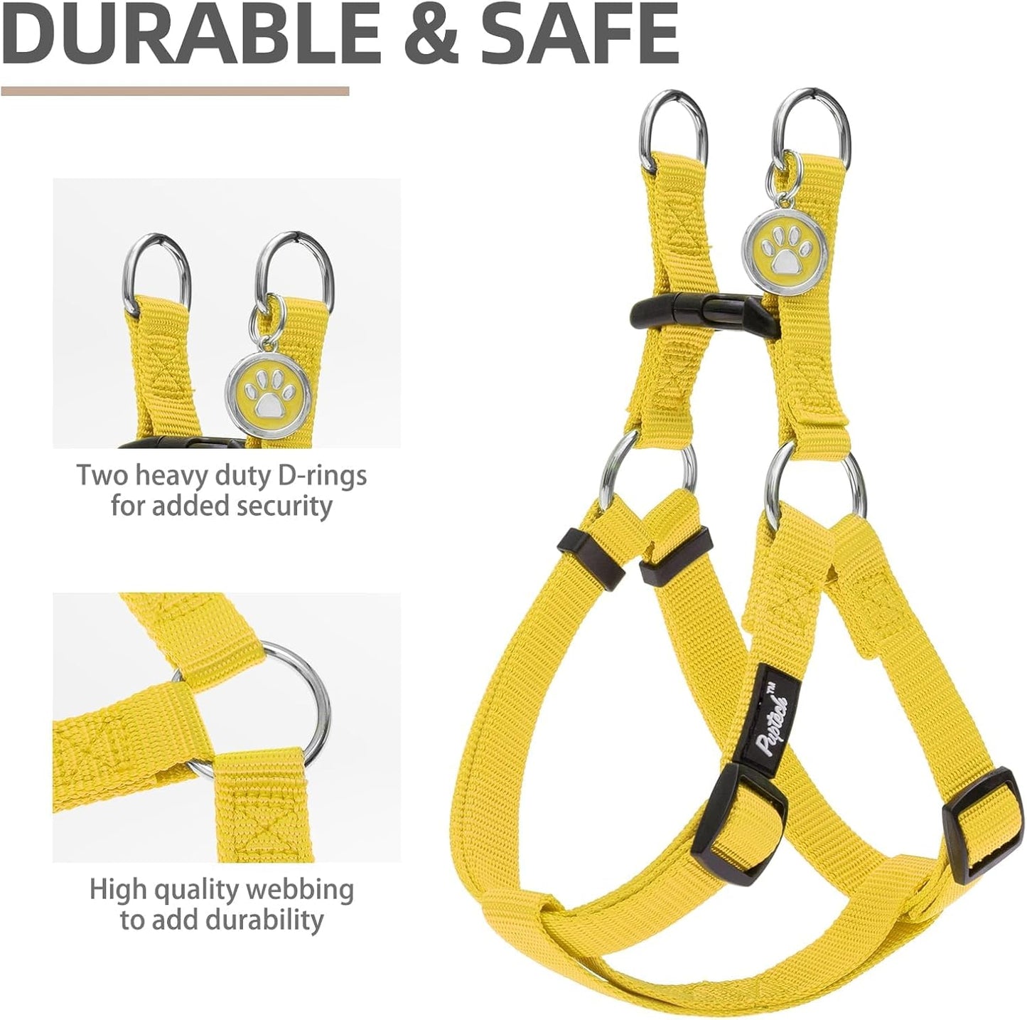 PUPTECK No Pull Dog Harness Soft Adjustable Basic Nylon Step in Puppy Vest Outdoor Walking with ID Tag, Yellow, M