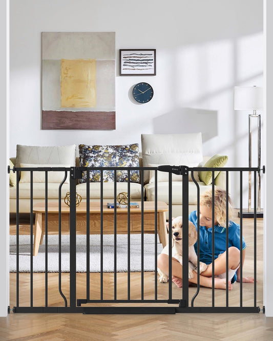 29"-51" Baby Gate for Stairs, Auto Close Stroller Friendly Dog Gate Indoor for Doorways, Pressure Mounted Baby Gate, Easy Walk Through Gate for Children & Pets, Black