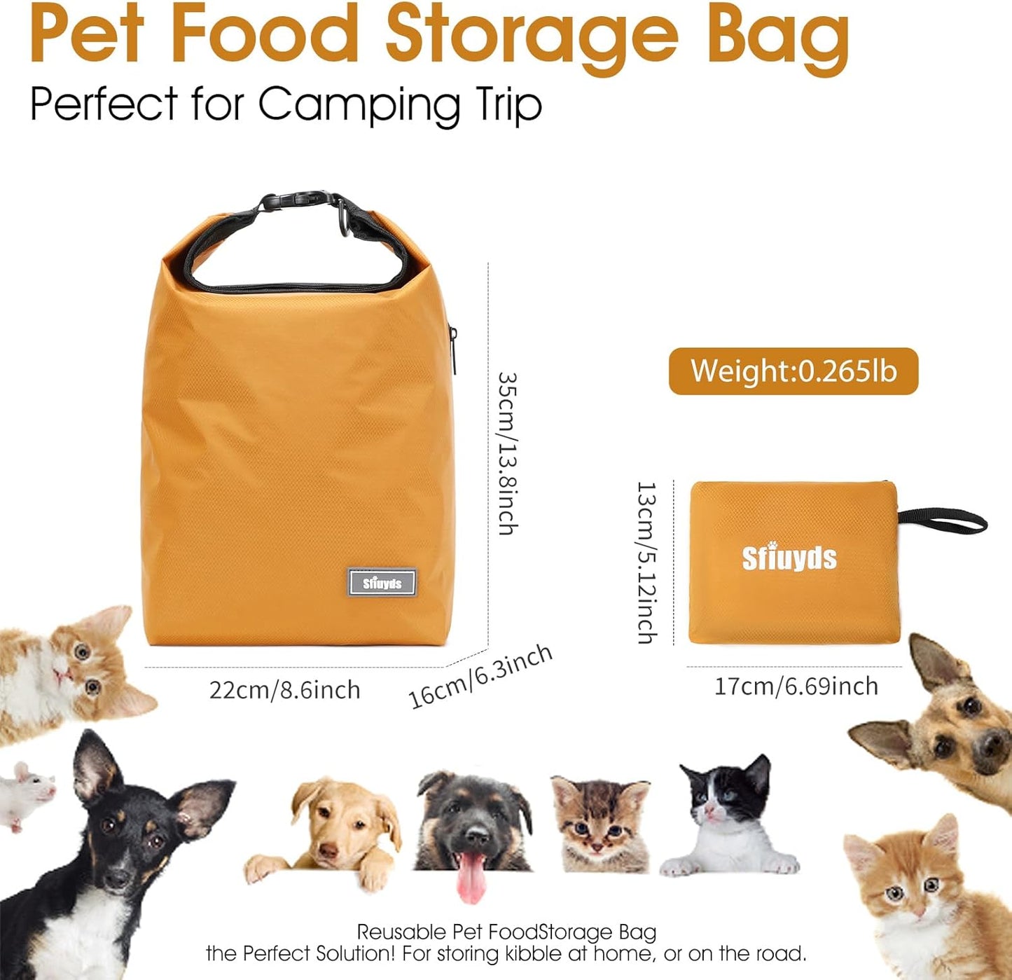 Pet Food Storage Bag,Dog Food Travel Bag with 2PCS Collapsible Dog Travel Bowls,Waterproof Kibble Storage Container(Yellow, Small)