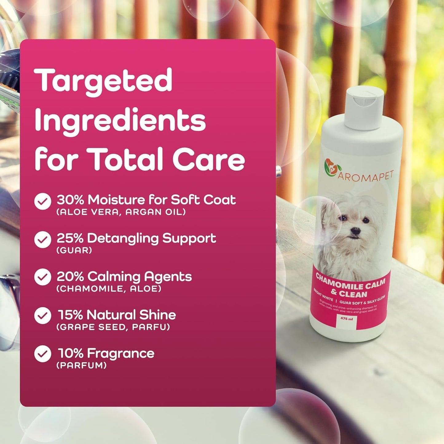 Chamomile Calm & Clean Dog Shampoo for White Coats - Deodorizing Dog Shampoo with Aloe, Argan Oil, Chamomile, Grape Extract - Great for Maltese, Gentle, Hypoallergenic. Soft & Silky Glow.