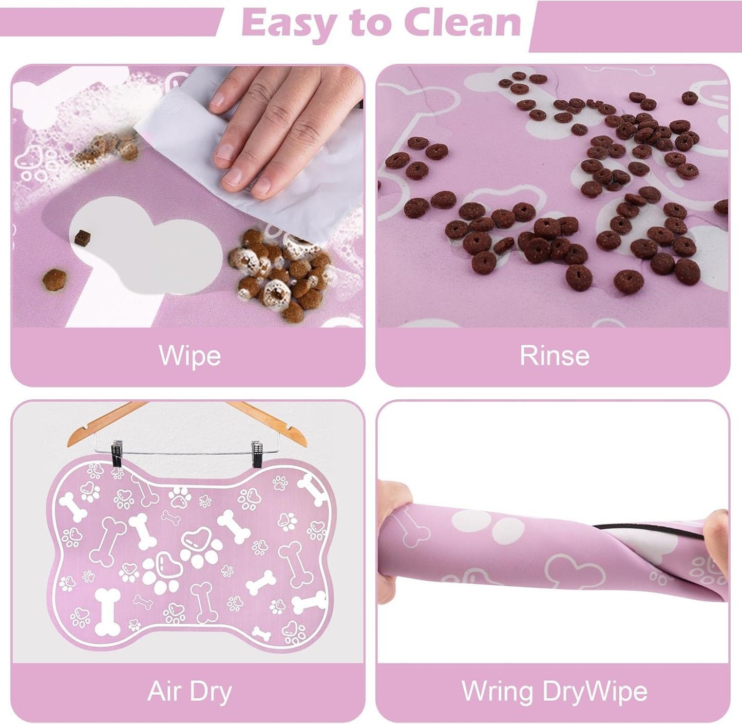 Dog Cat Mat for Food and Water,Rapid Absorbent Pet Feeding Mat, Bone Shaped Dog Placemat Bowl Mat with Rubber Backing,No Stains Pet Food Mats Indoor, Pet Accessories Supplies,Pink 16"×24"