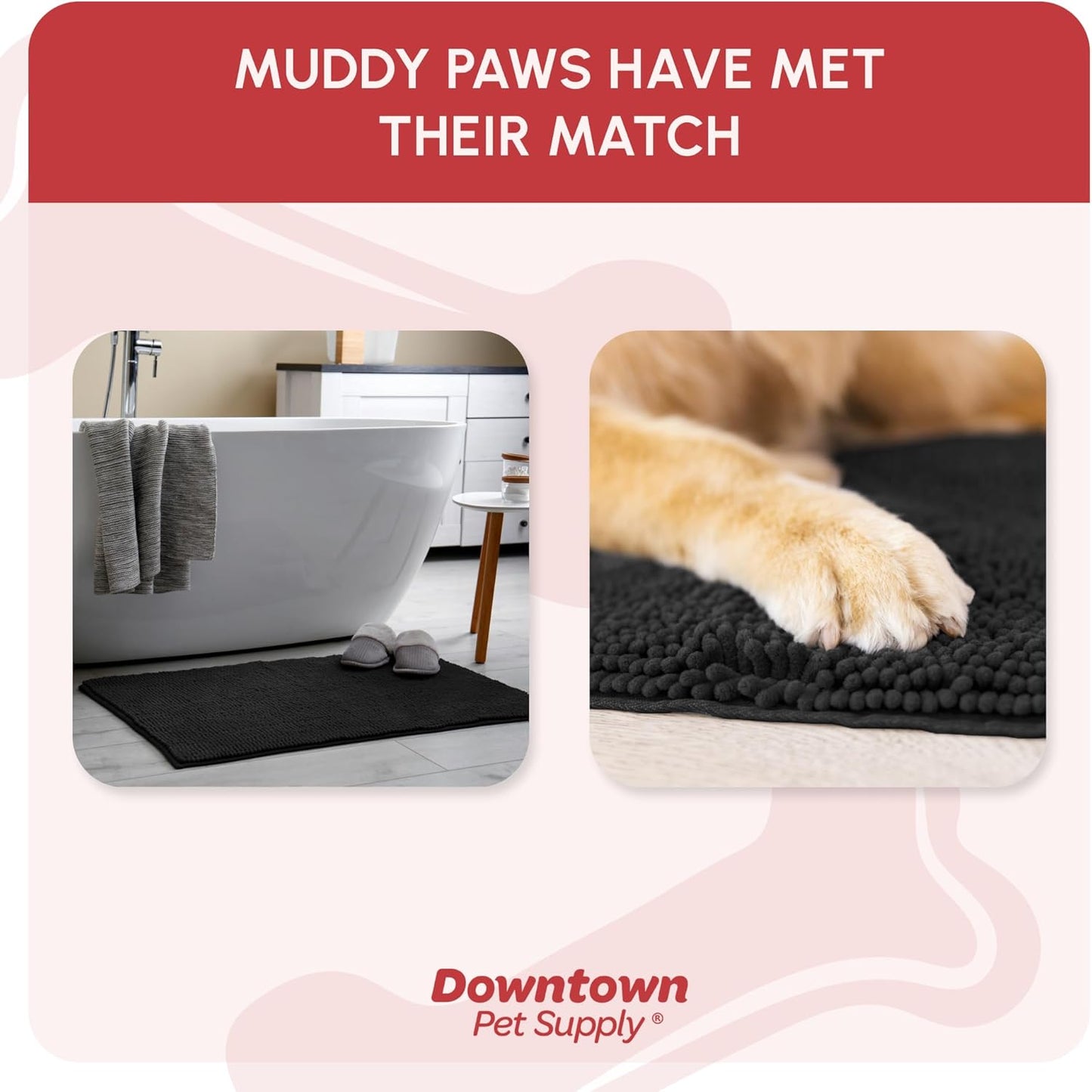 My Doggy Place Microfiber Dog Mat for Muddy Paws, 60" x 36" Black - Non-Slip, Absorbent and Quick-Drying Dog Paw Cleaning Mat, Washer and Dryer Safe - X-Large/Runner