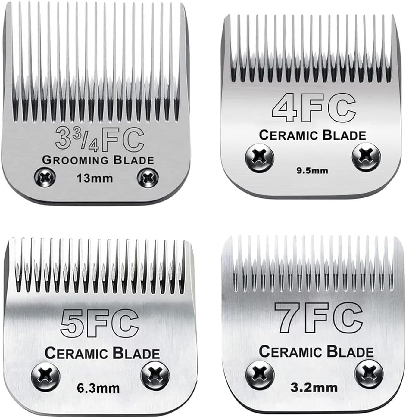 4pcs Dog Grooming Blades Compatible with Andis Dog Clippers,Detachable Ceramic Blade & Stainless Steel Blade (3FC+4FC+5FC+7FC)