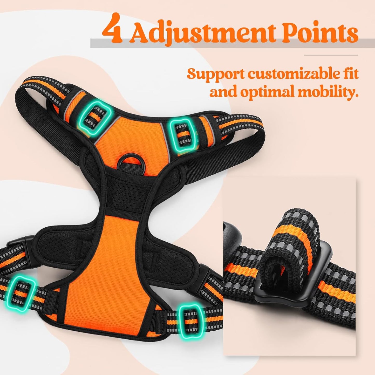 rabbitgoo Dog Harness No Pull with 2 Leash Clips, Adjustable Soft Padded, Reflective Oxford No Choke Pet Vest with Easy Control Handle for Large Dogs,Orange,L