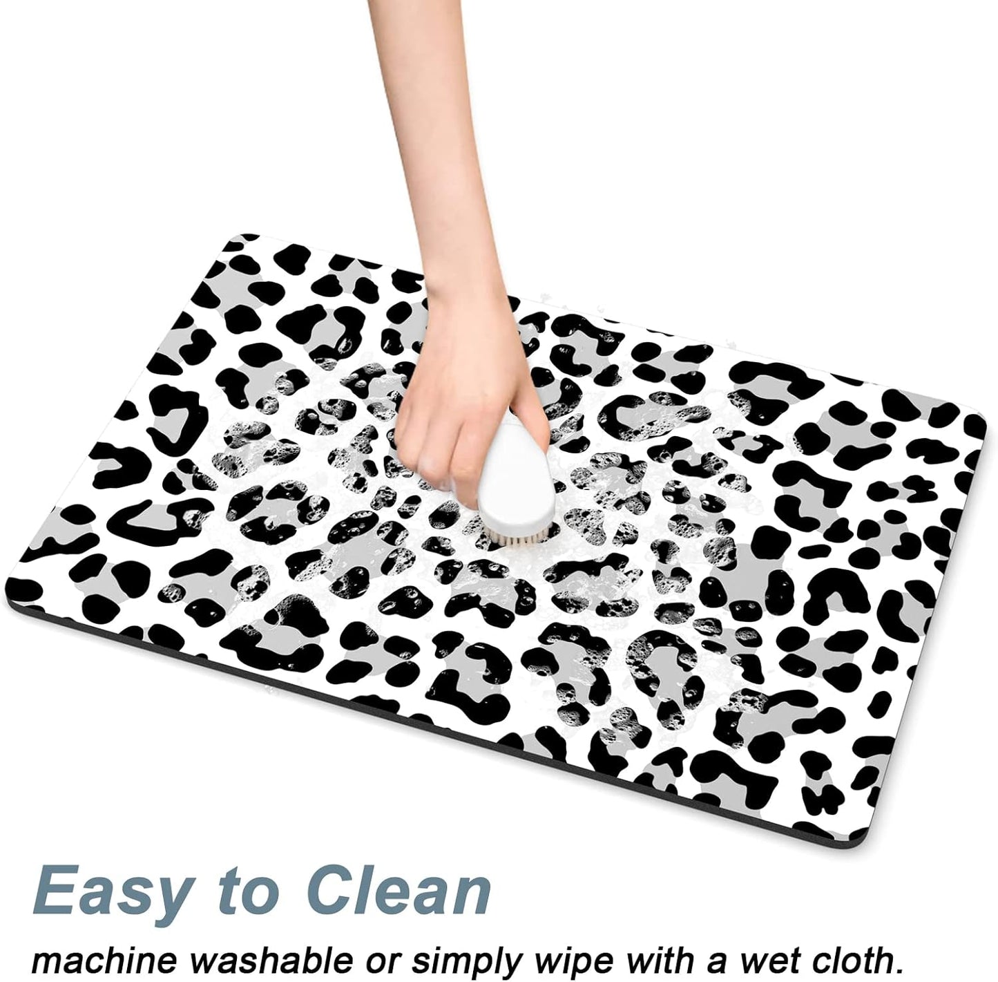 Rnivvi Dog Food Mat, 16" x 24" Leopard Absorbent Dog Cat Bowl Mat for Food and Water, Cute Anti-Slip Rubber Pet Feeding Rug Protect Floors, Puppy Placemat for Feeding & Watering Supplies, Leopard