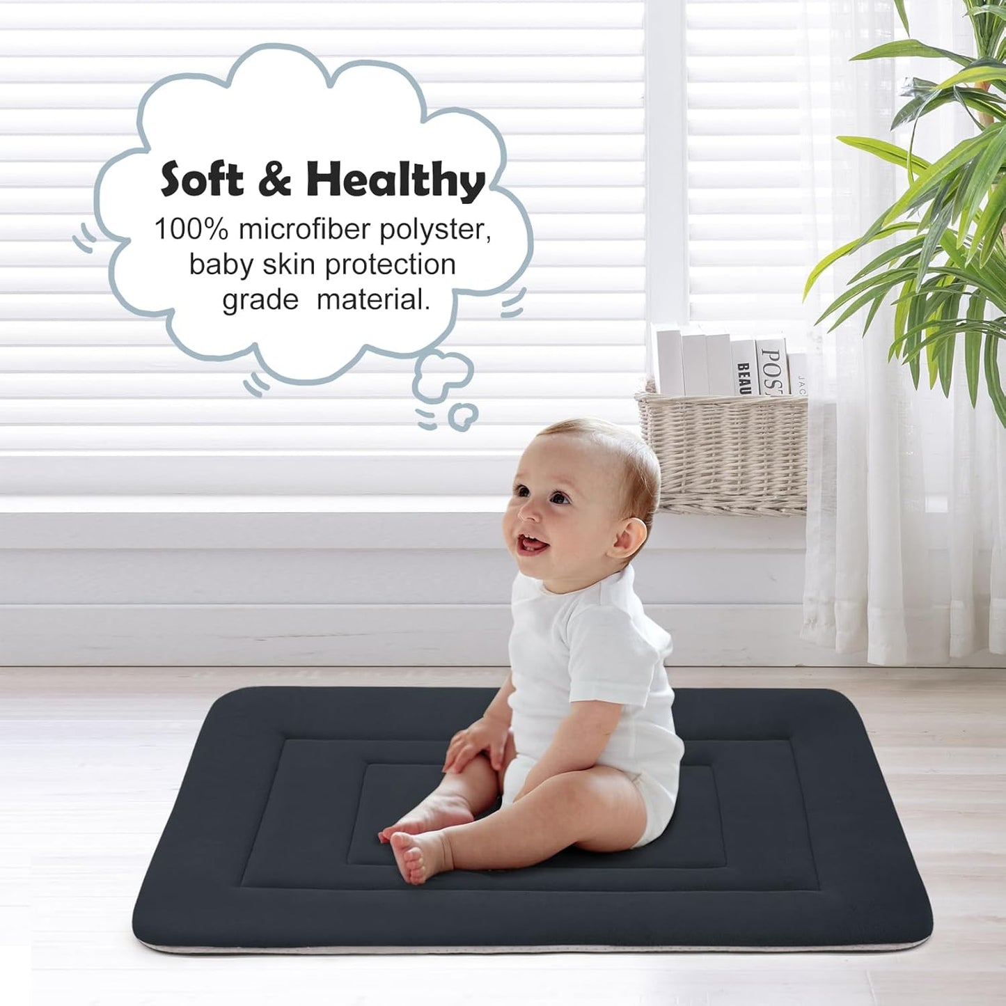 JoicyCo Soft Dog Bed Crate Pad Mat, 48 in Non-Slip Bottom Washable for Extra Large Dogs, Pet Mattress Kennel Pad, Dark Gray