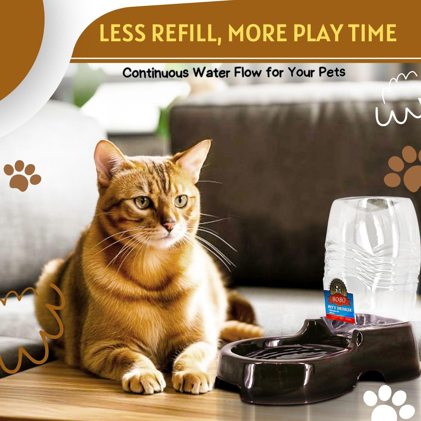 Flexzion Automatic Gravity Pet Waterer for Cat & Dog - Non-Skid & Easy-Clean Auto Replenish Water Dispenser Drinking Bowl (3/8 Gallon / 1.5L), Black