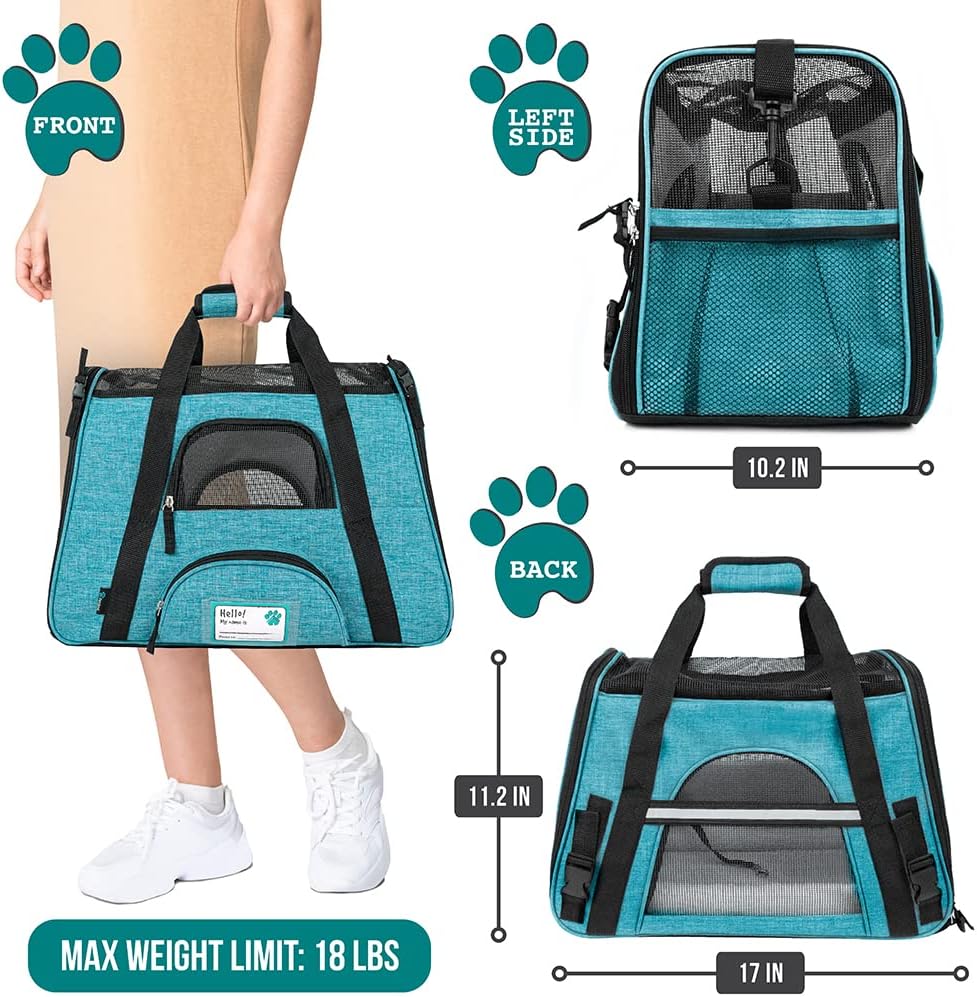 PetAmi Airline Approved Pet Carrier for Cat, Soft Sided Dog Carrier for Small Dog, Cat Travel Supplies Accessories Indoor Cat, Ventilated Pet Carrying Bag Medium Large Kitten Puppy, Small Heather Blue