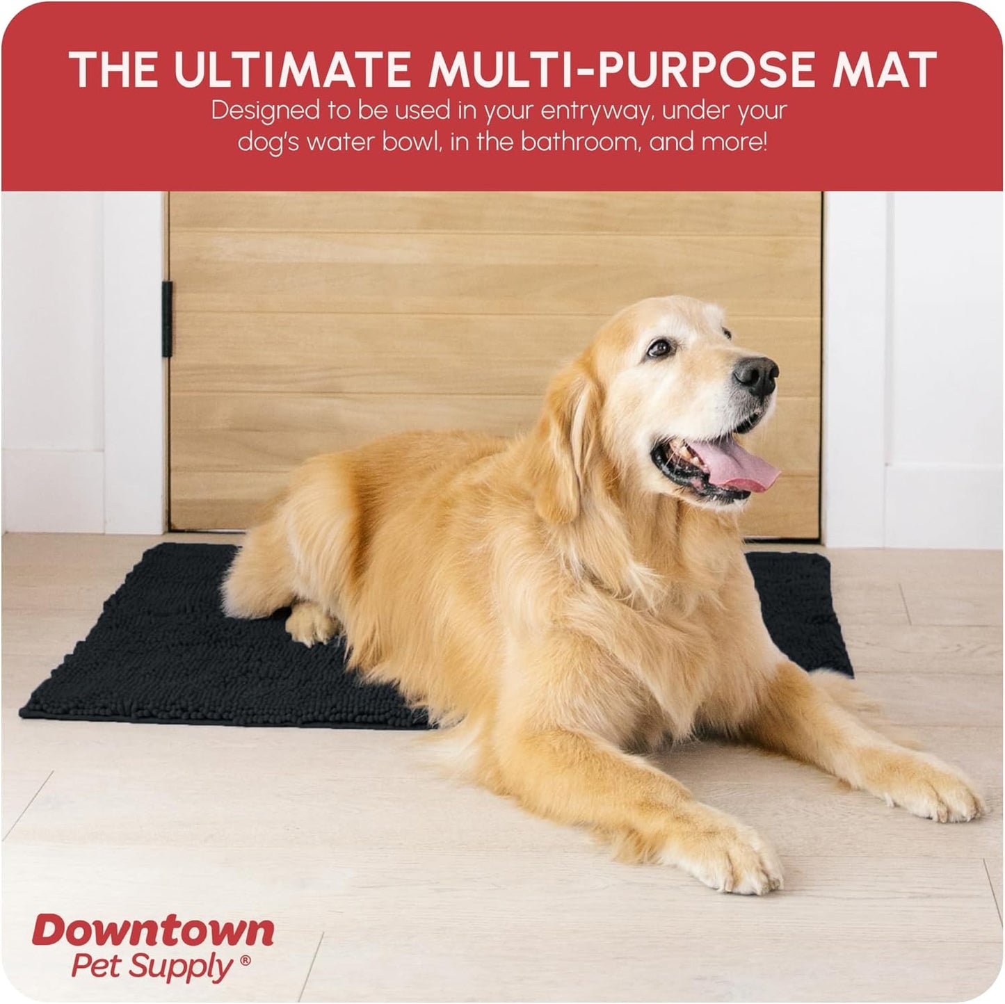 My Doggy Place Microfiber Dog Mat for Muddy Paws, 36" x 26" Black - Absorbent and Quick-Drying Dog Paw Cleaning Mat, Washer and Dryer Safe - Non-Slip Rubber Backed Dog Floor Mat, Large