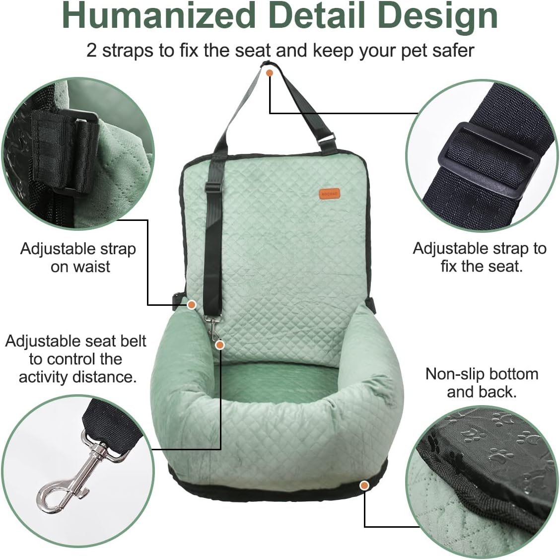 Dog Car Seat for Small Medium Dogs Up to 40lbs, Detachable Washable Soft Pet Booster Travel Bed for Front & Green Seat with Safety Leash Belt